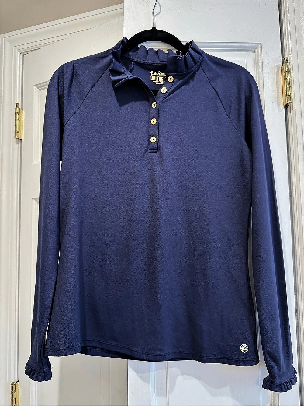 NWT Lilly Pulitzer Luxletic Hutton Polo UPF 50+ Long Sleeve True Navy Small
